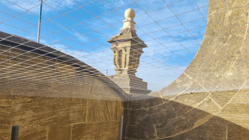 Bird proofing netting installed by RJS Waste Management to one of Blenheim's heritage buildings
