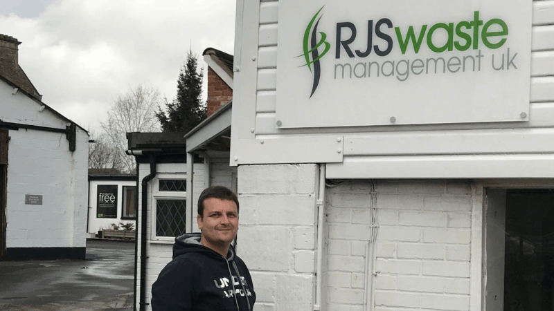 Russell Shrives outside RJS Waste Management Oxford Office